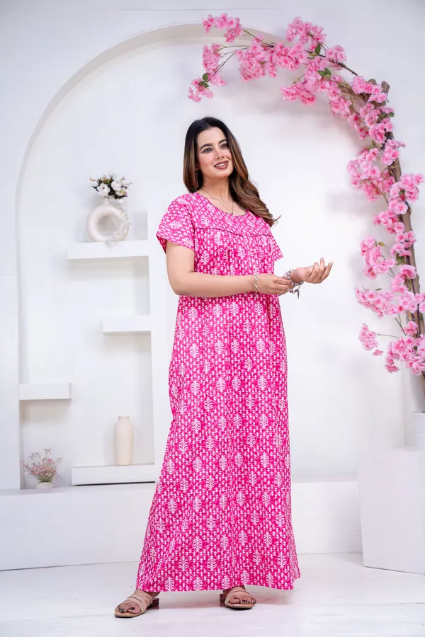 Fern-Pink_Procian-Print_Pure_Cotton_NightGown