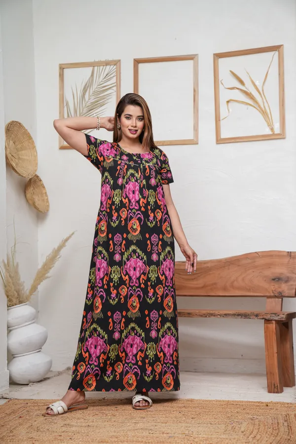 Ikkat_Black_Discharge-Print_Pure_Cotton_NightGown