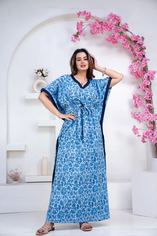 Petals_Vines_Blue_LoungeWear_Pure_Cotton_Kaftan