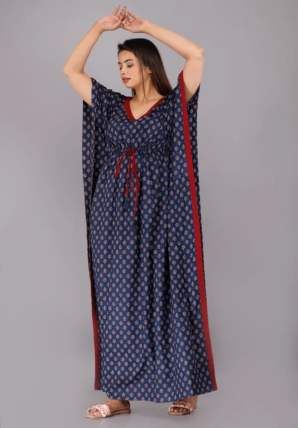 Foot_Buti_Navy_Blue_LoungeWear_Pure_Cotton_Kaftan
