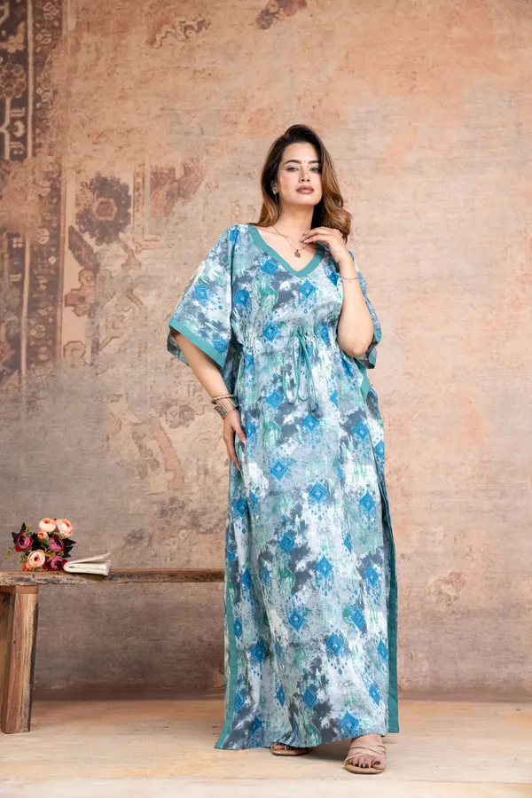 Ikkat_Blue_Grey_LoungeWear_Pure_Cotton_Kaftan