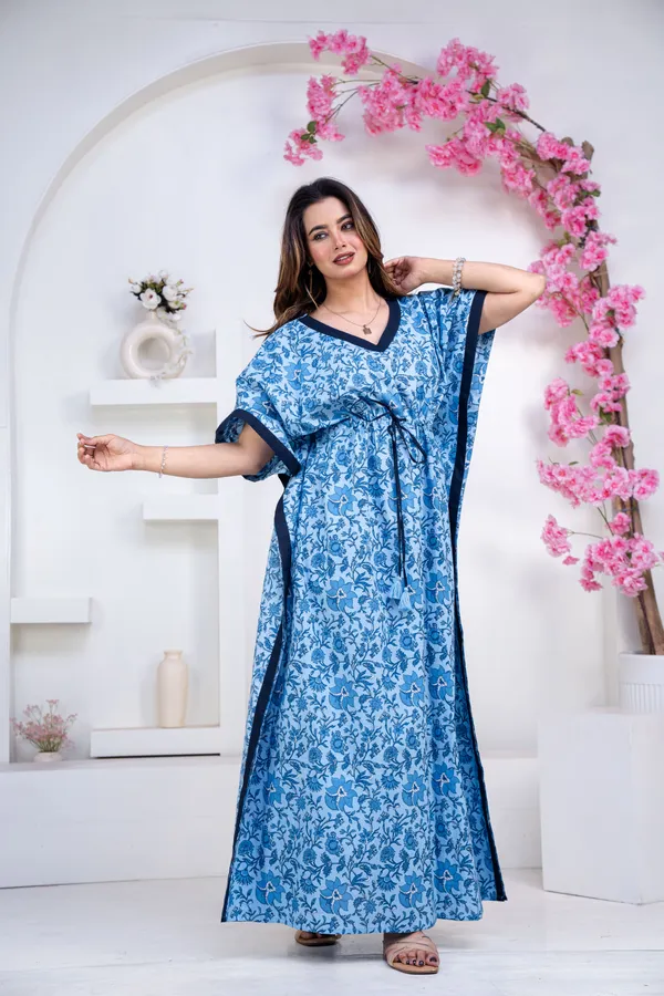 Petals_Vines_Blue_LoungeWear_Pure_Cotton_Kaftan