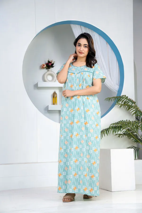 Grid-Buta-Sea-Green_Discharge-Print_Pure_Cotton_NightGown