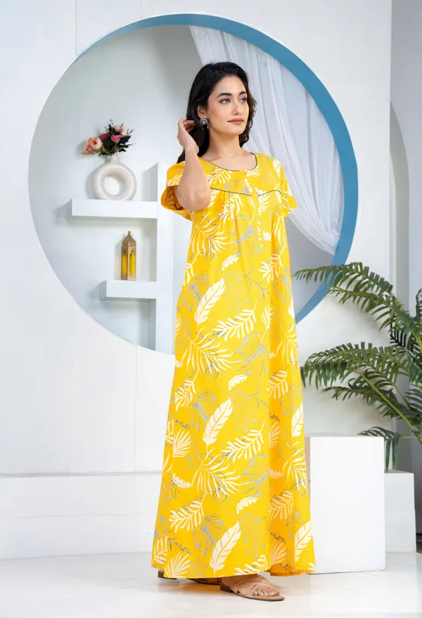 Plum-Leaf-Yellow_Discharge-Print_Pure_Cotton_NightGown