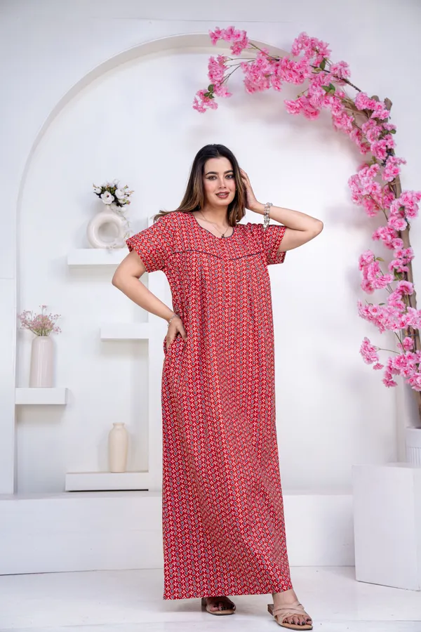 Drop-Buti-Red_Procian-Print_Pure_Cotton_NightGown