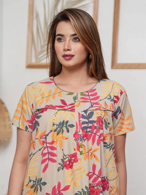 Neem_Leaves_Beige_Discharge-Print_Pure_Cotton_NightGown