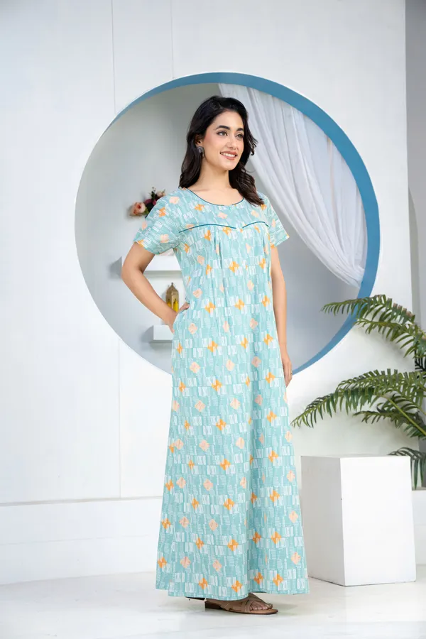 Grid-Buta-Sea-Green_Discharge-Print_Pure_Cotton_NightGown
