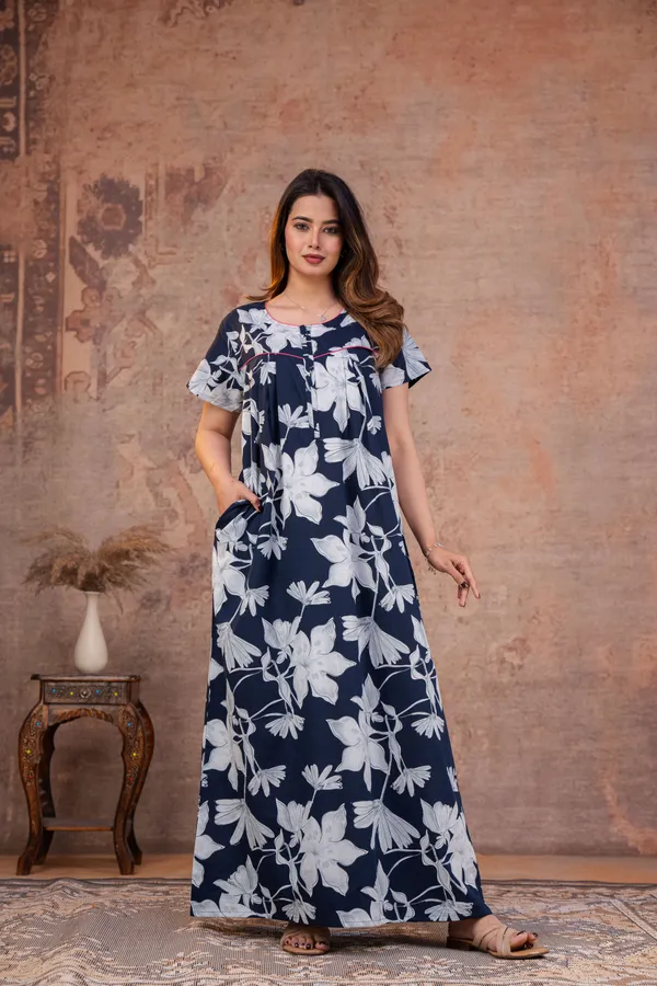 Water-Lily-Navy-Blue_Discharge-Print_Pure_Cotton_NightGown