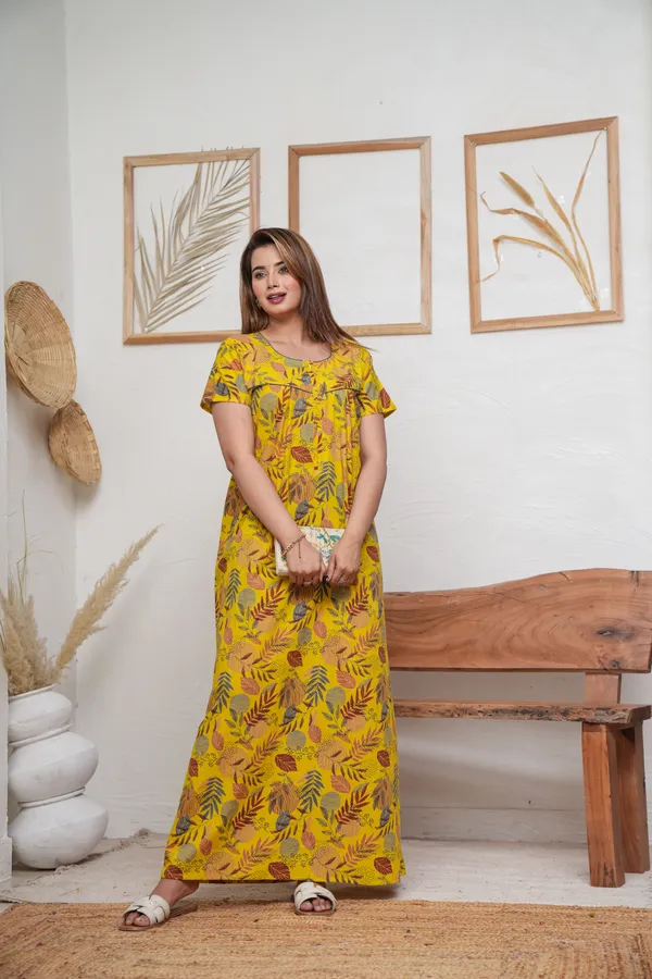 Linning_Leaves_Yellow_Discharge-Print_Pure_Cotton_NightGown