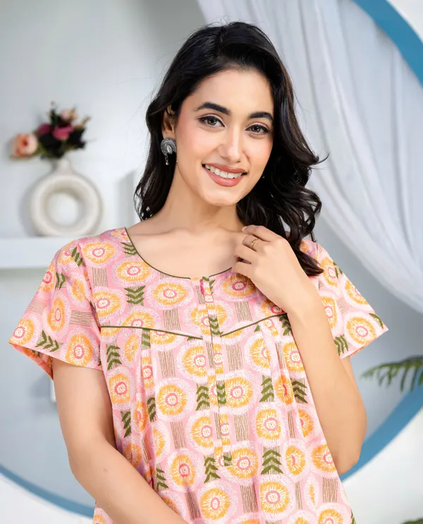 Bloom-Leaves-Peach_Discharge-Print_Pure_Cotton_NightGown