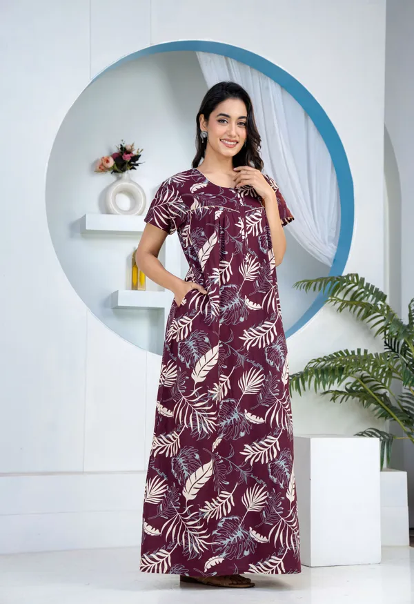 Plum-Leaf-Wine_Discharge-Print_Pure_Cotton_NightGown