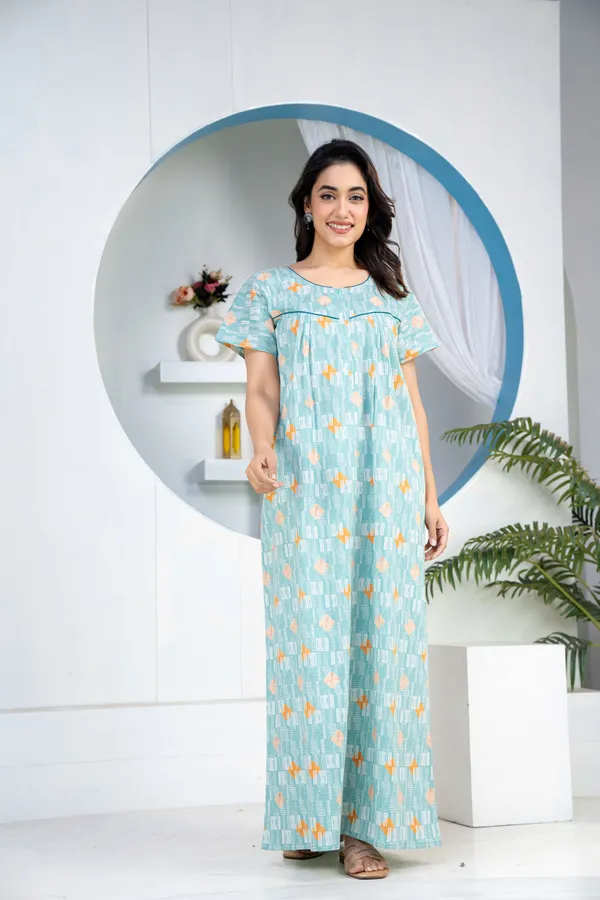 Grid-Buta-Sea-Green_Discharge-Print_Pure_Cotton_NightGown
