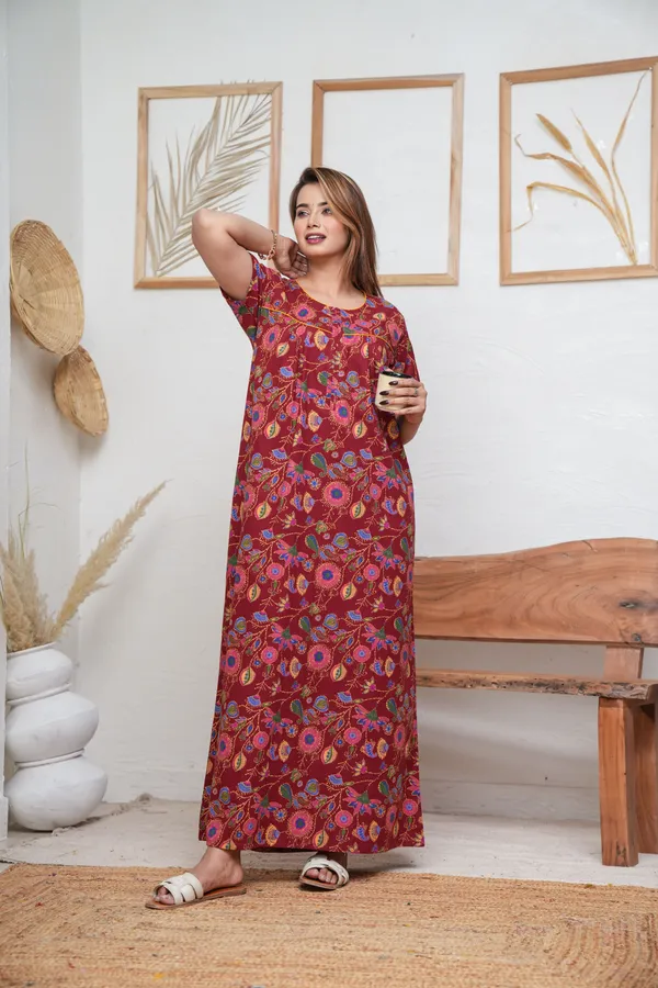 Paisely_Flower_Maroon_Discharge-Print_Pure_Cotton_NightGown