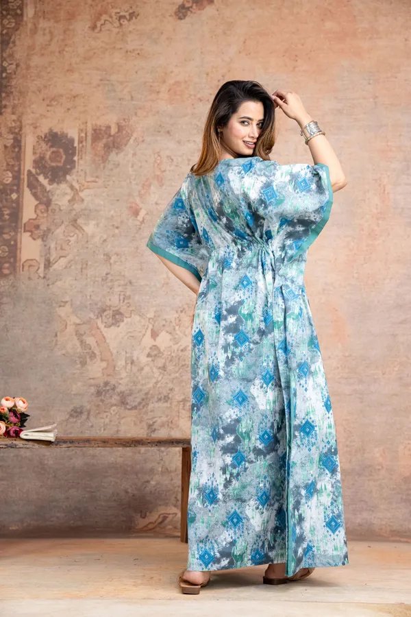 Ikkat_Blue_Grey_LoungeWear_Pure_Cotton_Kaftan
