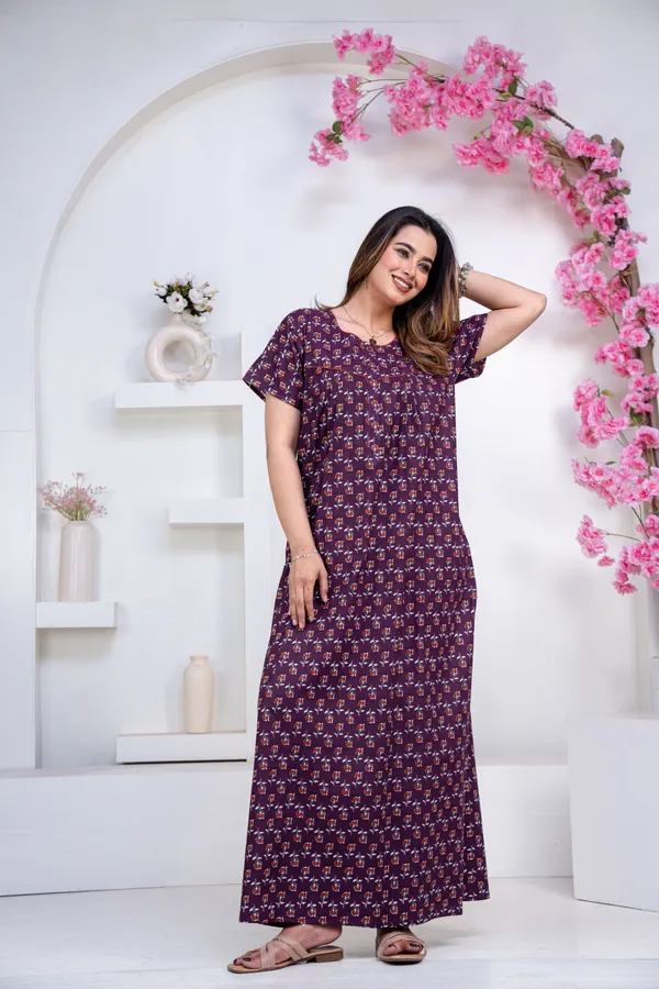 Dandelion-Purple_Procian-Print_Pure_Cotton_NightGown