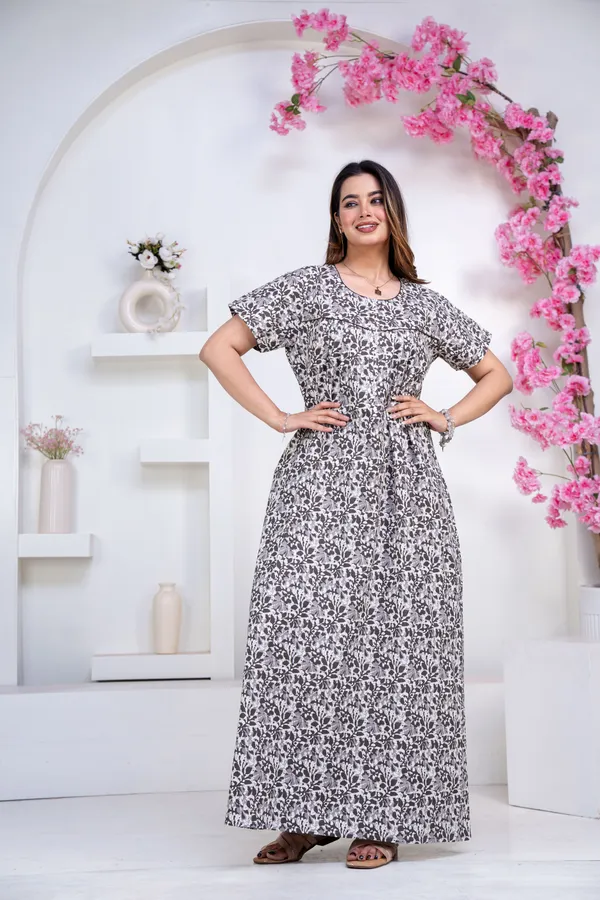 Batik-Flower-Grey_Procian-Print_Pure_Cotton_NightGown