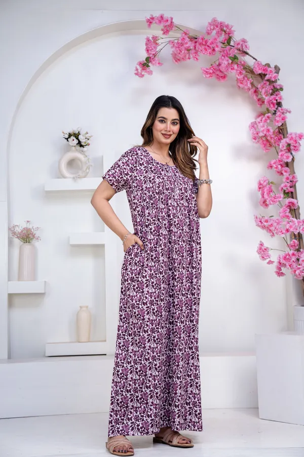 Batik-FLower-Purple_Procian-Print_Pure_Cotton_NightGown