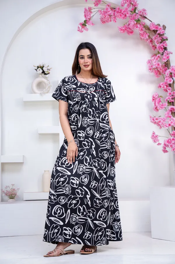 Doodle-Black_Procian-Print_Pure_Cotton_NightGown