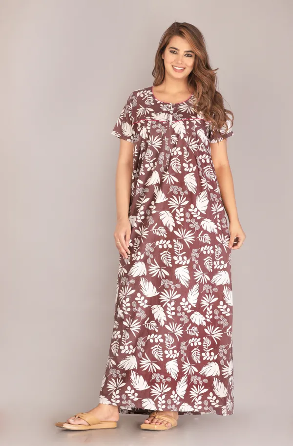 PineLeaf-Grey_Procian-Print_Pure_Cotton_NightGown