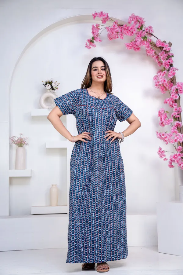 Drop-Buti-Blue_Procian-Print_Pure_Cotton_NightGown