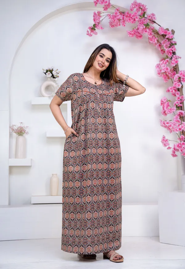 Ajrakh-Black_Procian-Print_Pure_Cotton_NightGown