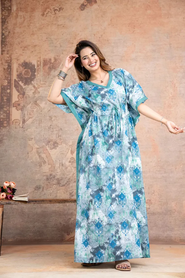 Ikkat_Blue_Grey_LoungeWear_Pure_Cotton_Kaftan