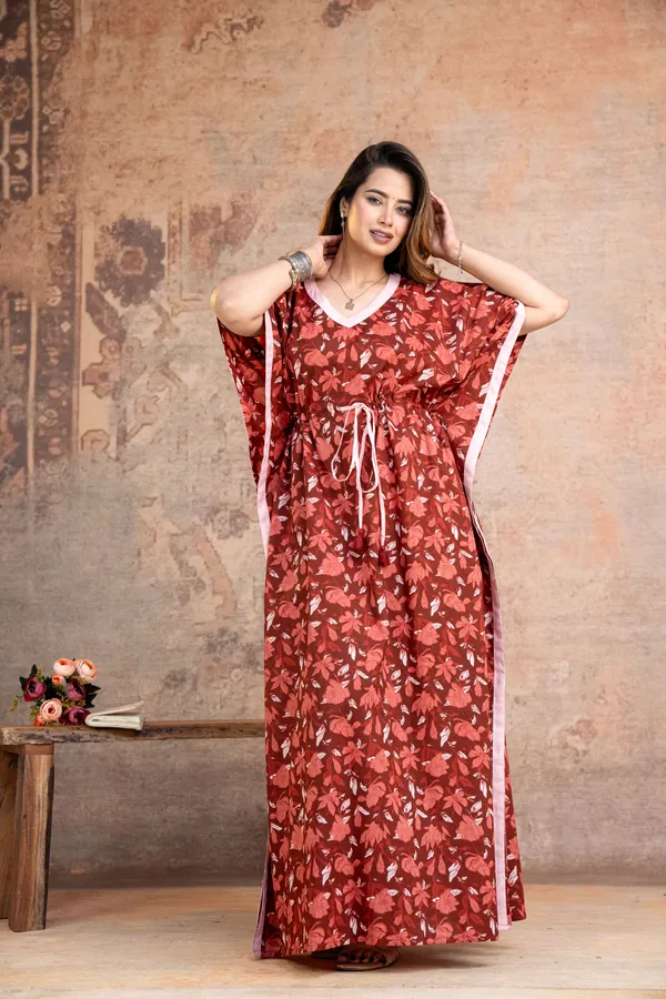 Lotus_Leaves_Maroon_LoungeWear_Pure_Cotton_Kaftan