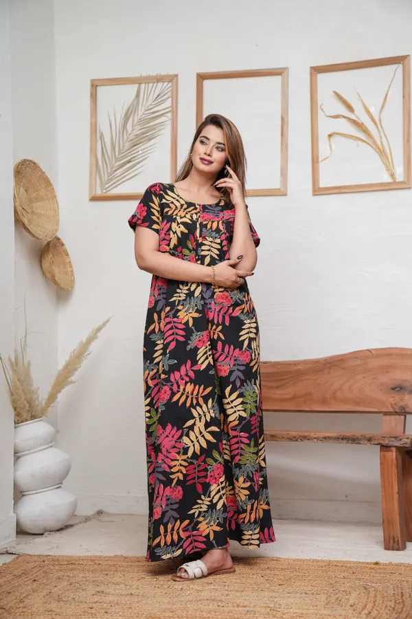 Neem_Leaves_Black_Discharge-Print_Pure_Cotton_NightGown