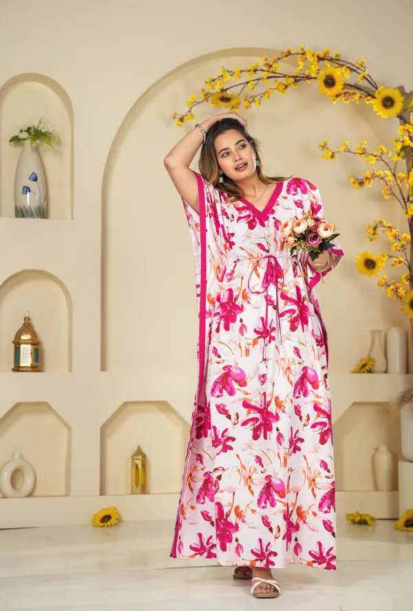 Spray_Flower_Pink_LoungeWear_Pure_Cotton_Kaftan