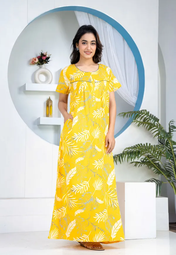 Plum-Leaf-Yellow_Discharge-Print_Pure_Cotton_NightGown