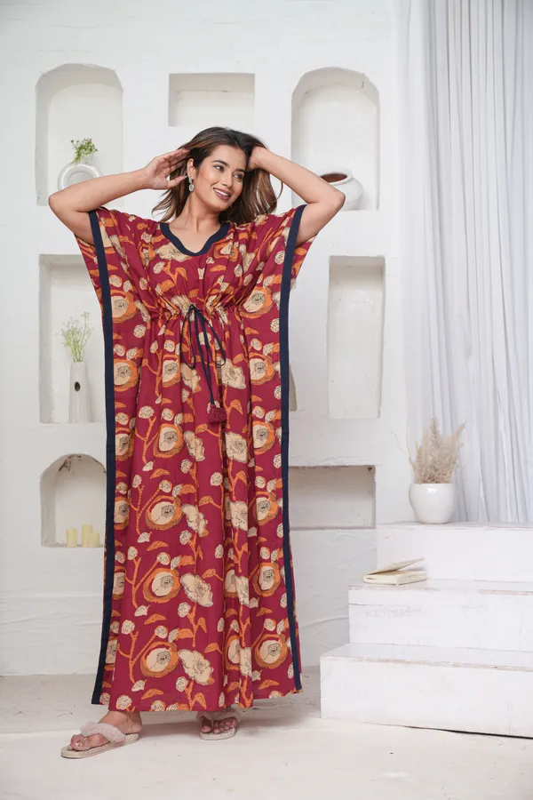Poppy_Flower-_Maroon_LoungeWear_Pure_Cotton_Kaftan
