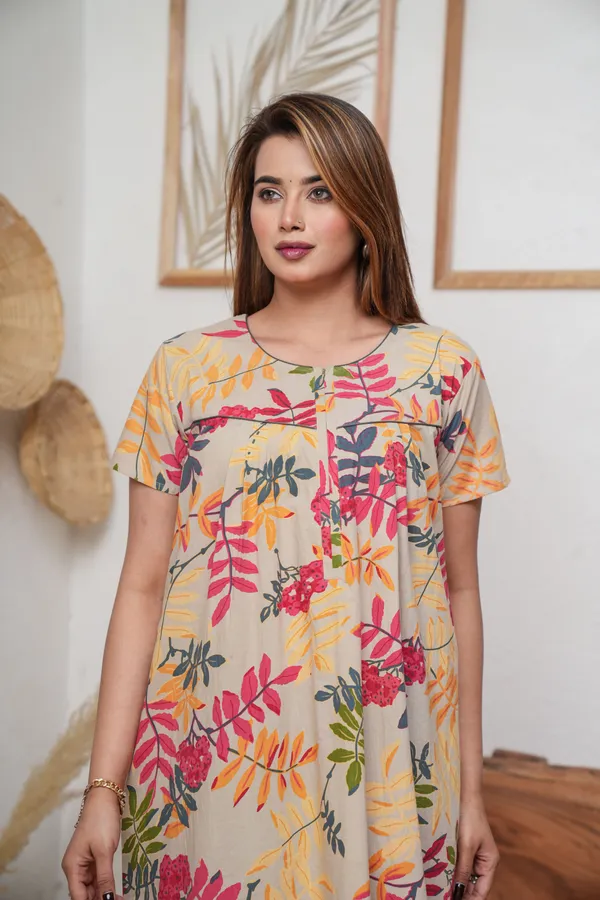 Neem_Leaves_Beige_Discharge-Print_Pure_Cotton_NightGown