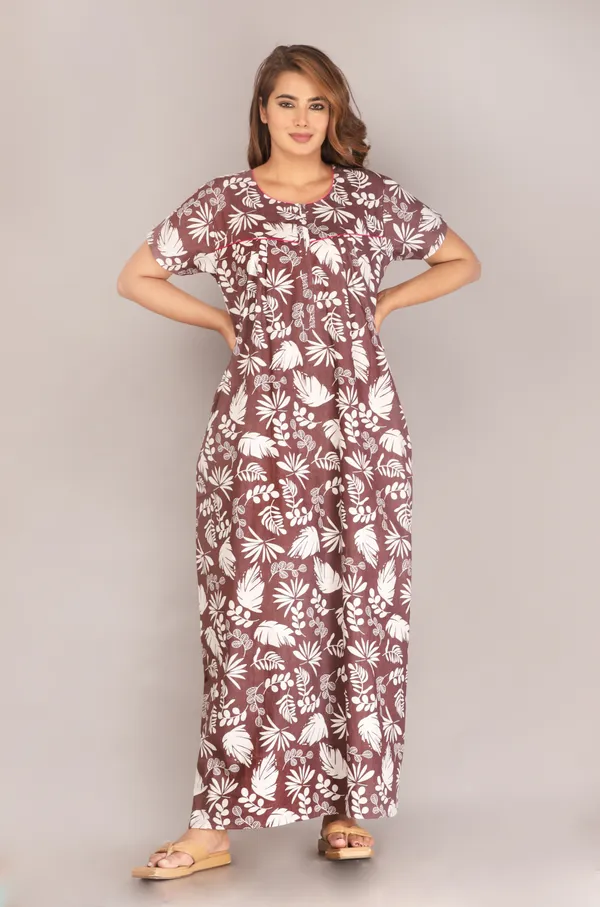 PineLeaf-Grey_Procian-Print_Pure_Cotton_NightGown