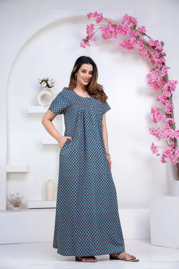 Mango-Buti-Teal_Procian-Print_Pure_Cotton_NightGown