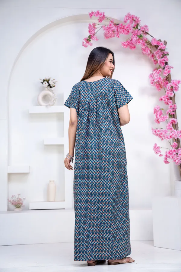 Mango-Buti-Teal_Procian-Print_Pure_Cotton_NightGown