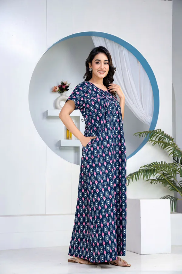 Ikkat-Diamond-Navy-Blue_Discharge-Print_Pure_Cotton_NightGown