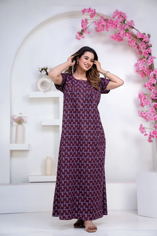 Dandelion-Purple_Procian-Print_Pure_Cotton_NightGown