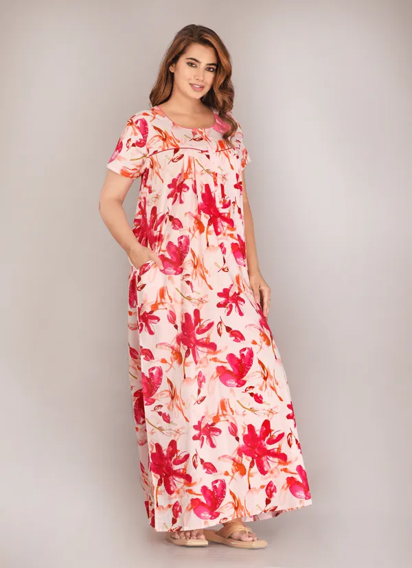 Spray-Flower-Pink_Discharge-Print_Pure_Cotton_NightGown