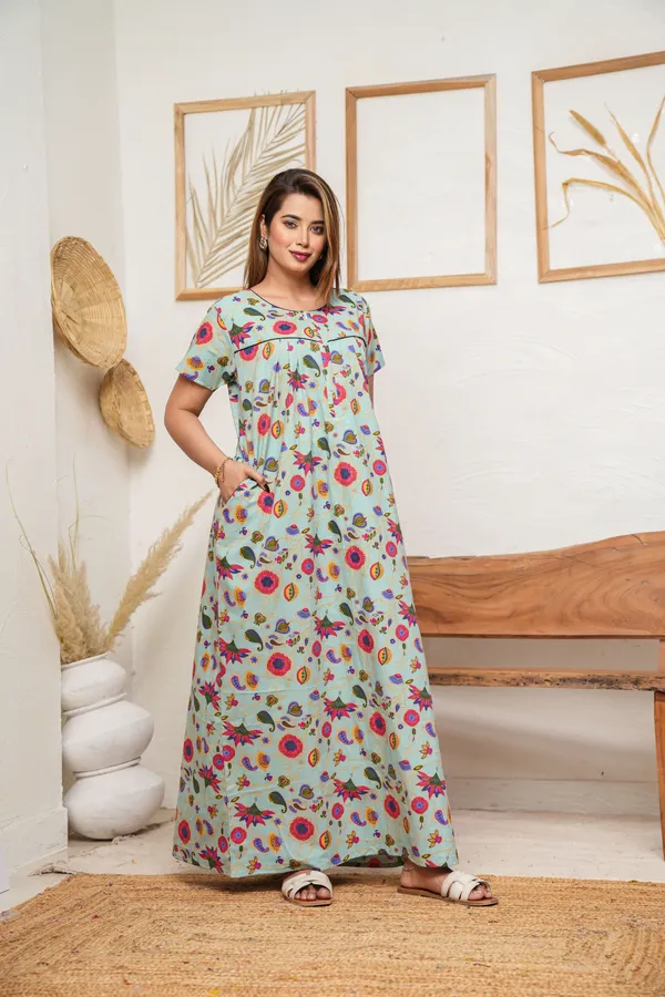 Paisely_Flower_Pista_Discharge-Print_Pure_Cotton_NightGown