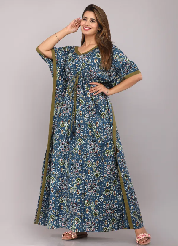 Mandala_Teal_Blue_LoungeWear_Pure_Cotton_Kaftan