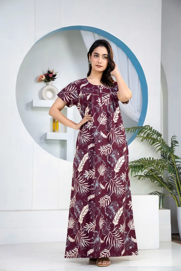 Plum-Leaf-Wine_Discharge-Print_Pure_Cotton_NightGown