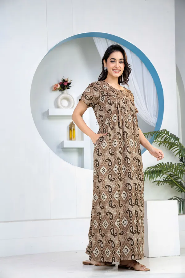 Ikkat-Kairy-Coffee_Discharge-Print_Pure_Cotton_NightGown
