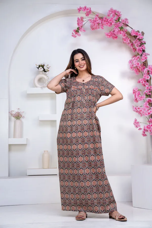 Ajrakh-Black_Procian-Print_Pure_Cotton_NightGown