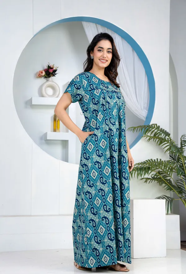 Ikkat-Kairy-Blue_Discharge-Print_Pure_Cotton_NightGown