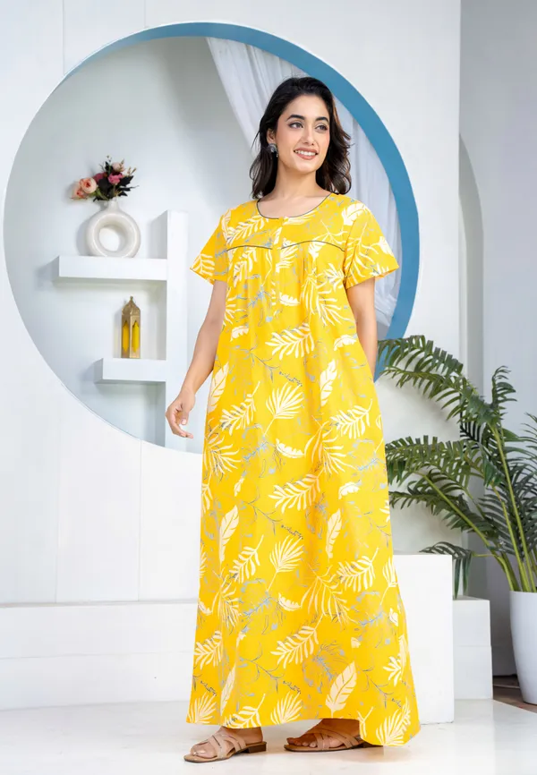 Plum-Leaf-Yellow_Discharge-Print_Pure_Cotton_NightGown