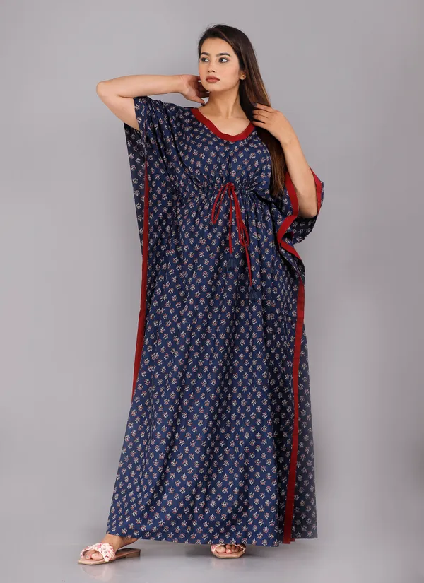 Foot_Buti_Navy_Blue_LoungeWear_Pure_Cotton_Kaftan