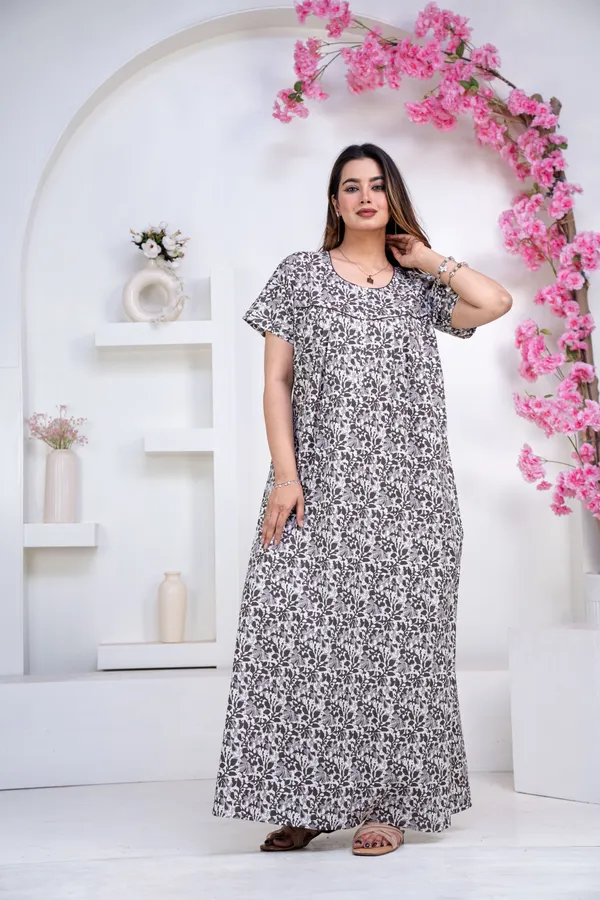 Batik-Flower-Grey_Procian-Print_Pure_Cotton_NightGown