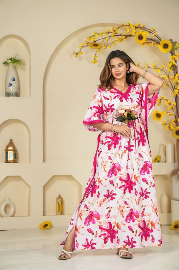 Spray_Flower_Pink_LoungeWear_Pure_Cotton_Kaftan
