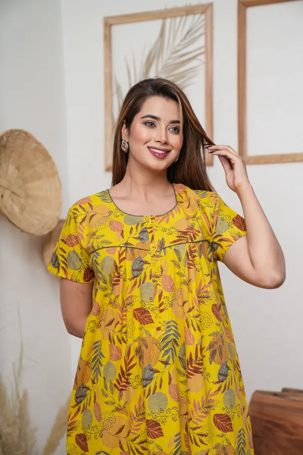 Linning_Leaves_Yellow_Discharge-Print_Pure_Cotton_NightGown