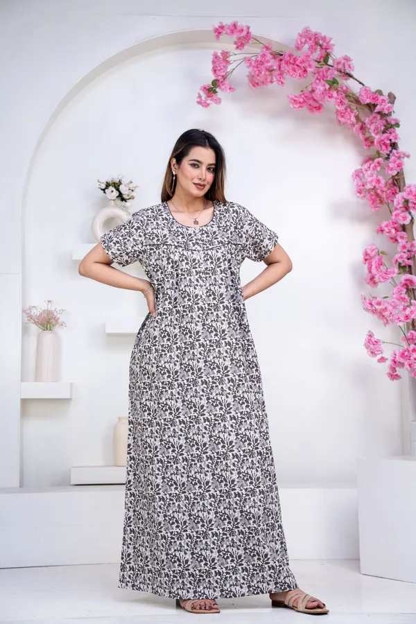 Batik-Flower-Grey_Procian-Print_Pure_Cotton_NightGown